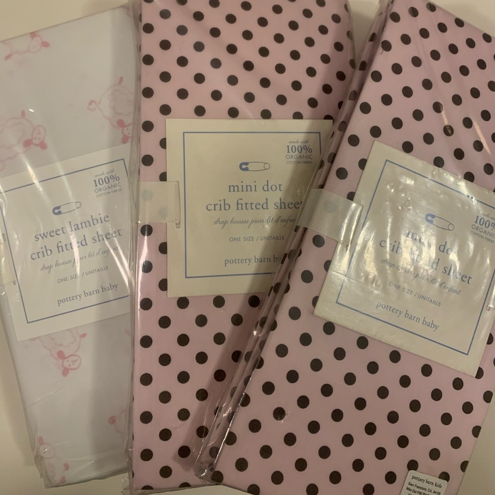 Three Pottery Barn fitted crib sheets NWT